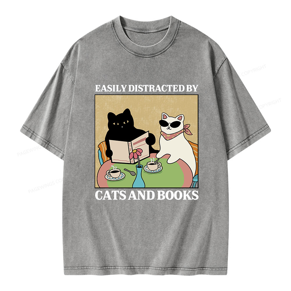 Pagewings Cats And Books Unisex Washed T-shirt