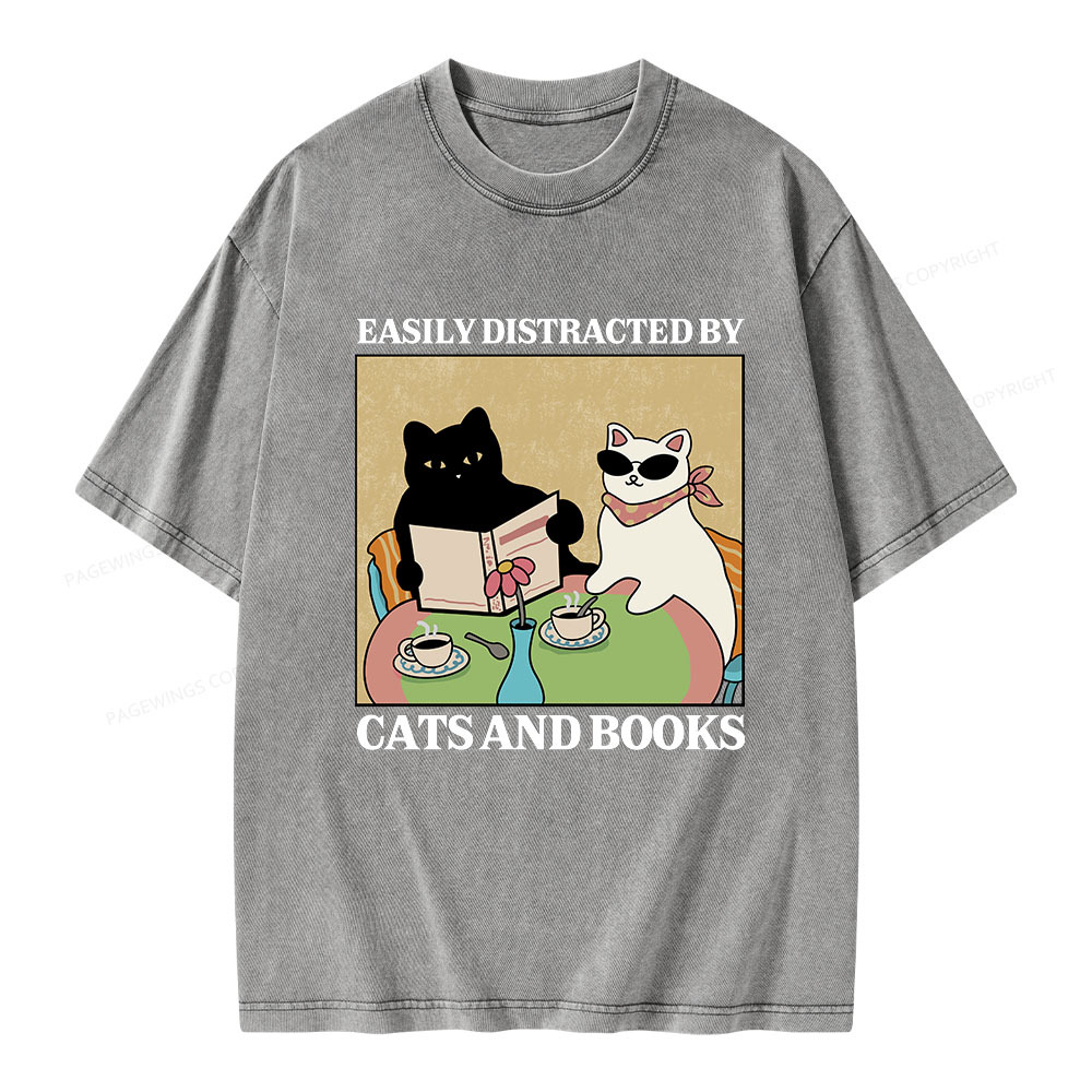 Pagewings Cats And Books Unisex Washed T-shirt