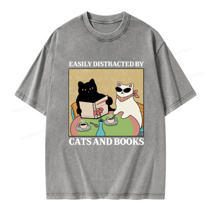 Pagewings Cats And Books Unisex Washed T-shirt