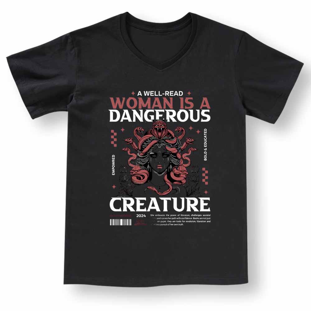 Pagewings A Well-Read Woman is A Dangerous Creature V-neck T-shirt