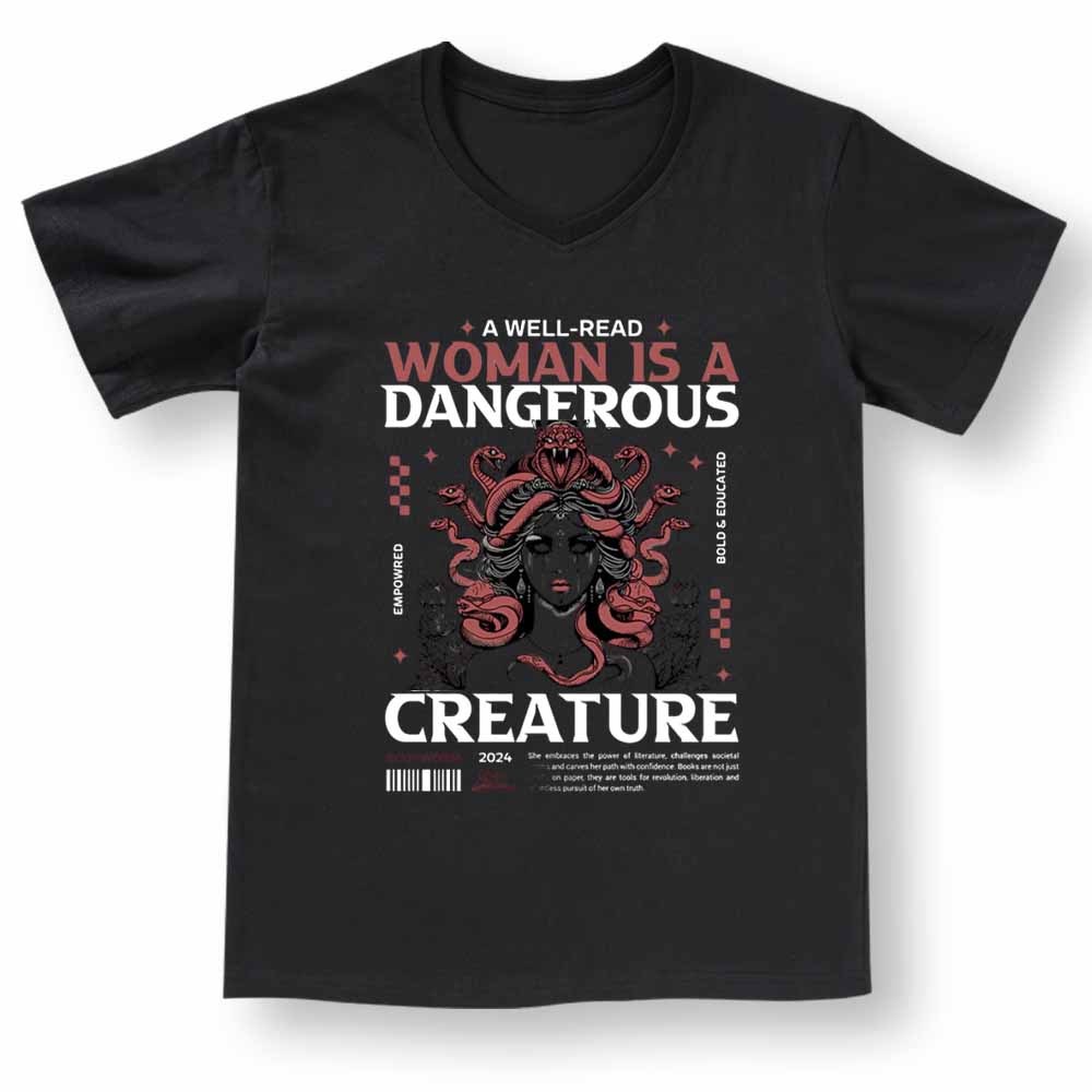 Pagewings A Well-Read Woman is A Dangerous Creature V-neck T-shirt