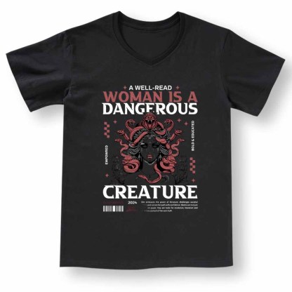 Pagewings A Well-Read Woman is A Dangerous Creature V-neck T-shirt