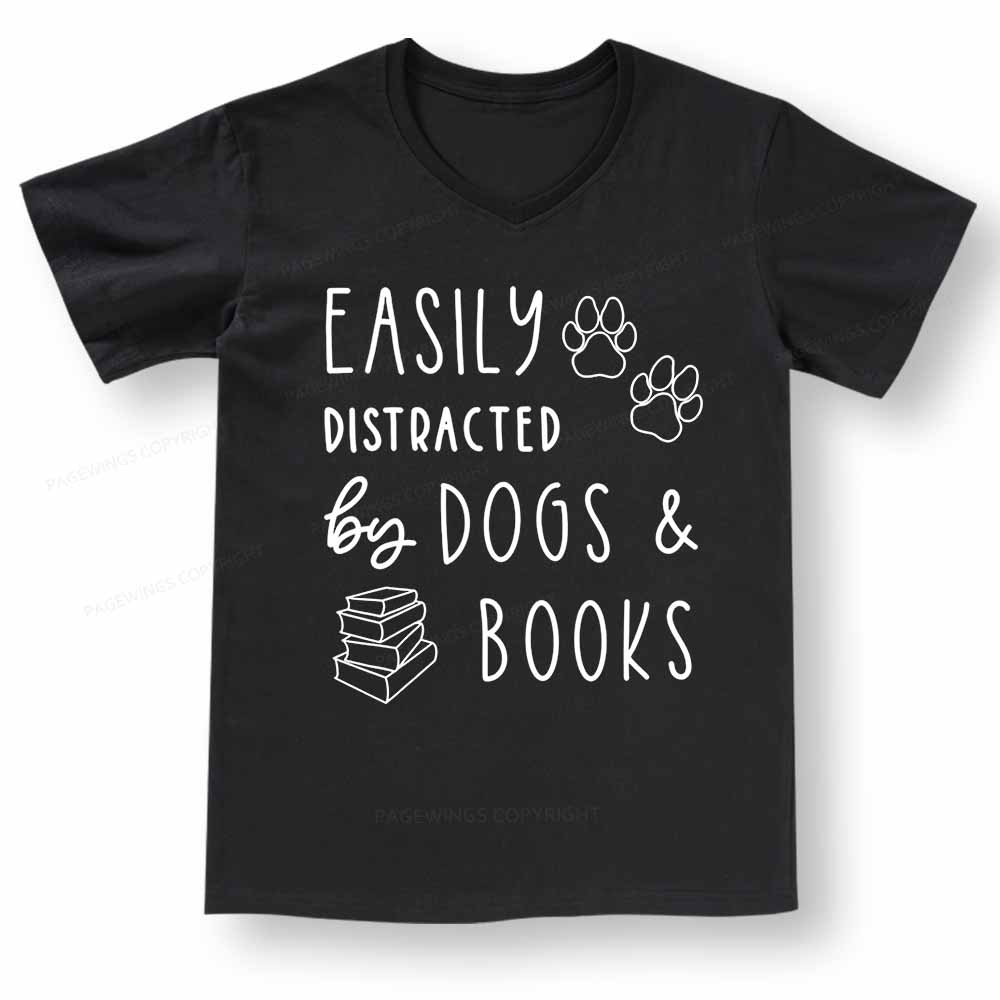 Pagewings Dogs And Books V-neck T-shirt