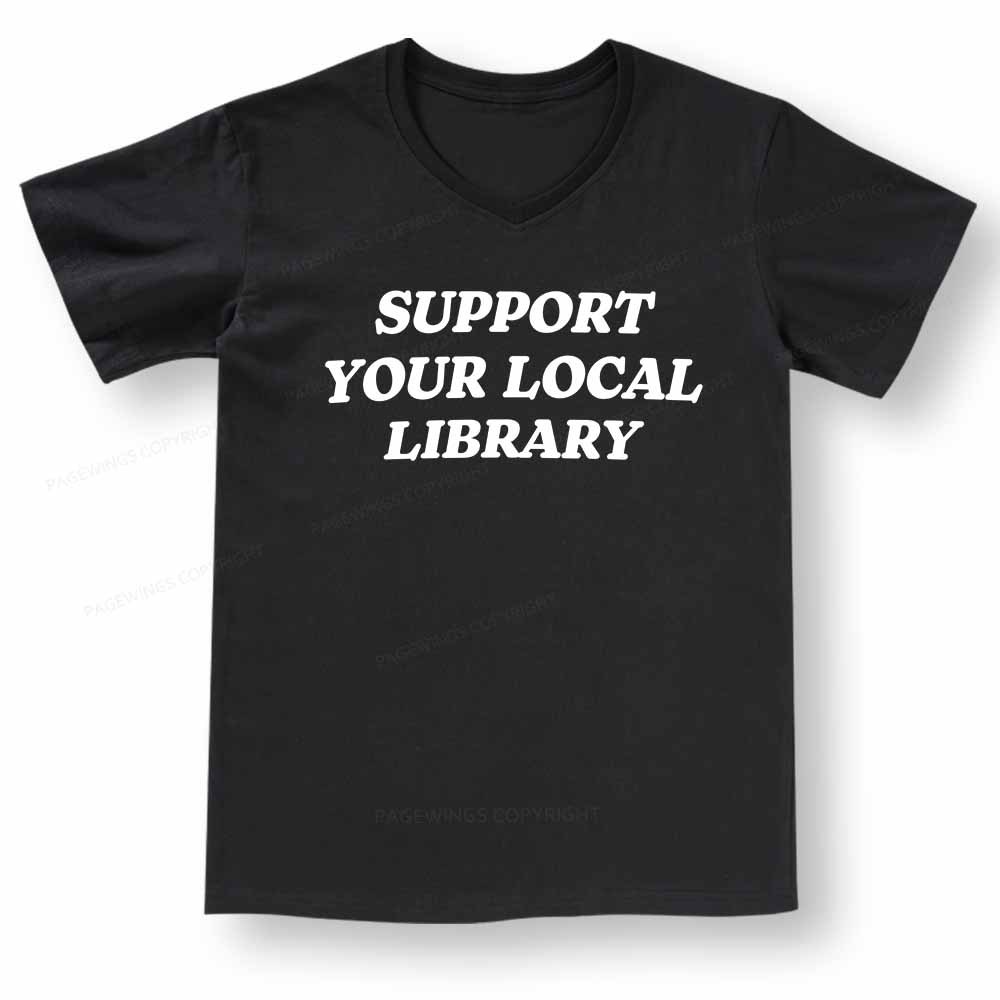 Pagewings Support Your Local Library V-neck T-shirt