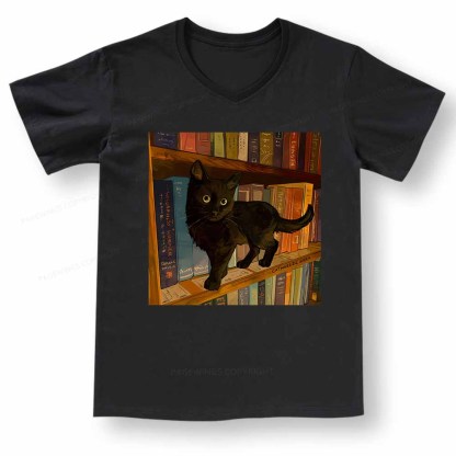 Pagewings  Little Library Cat V-neck T-shirt