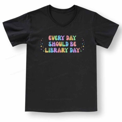Pagewings Every Day Should Be Library Day V-neck T-shirt