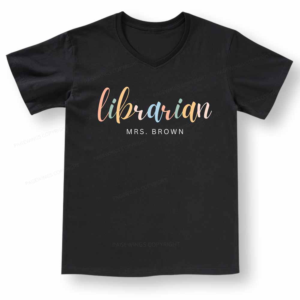 Pagewings Vintage Library Rainbow V-neck T-shirt