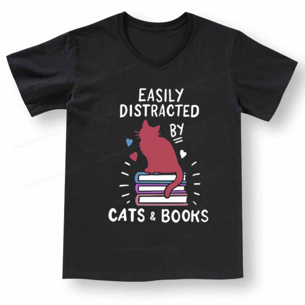Pagewings Book Fun Cat Book Funny V-neck T-shirt 