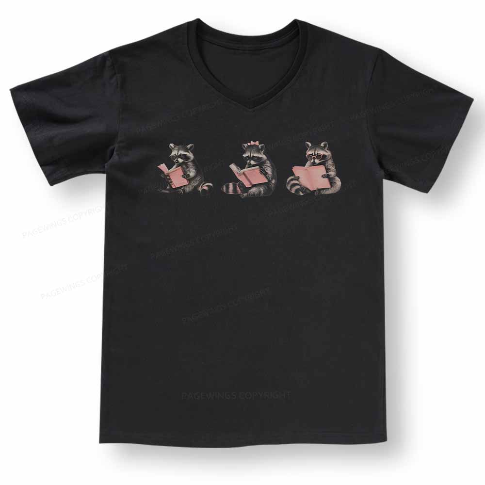 Pagewings Funny Raccoon Bookish Gift V-neck T-shirt
