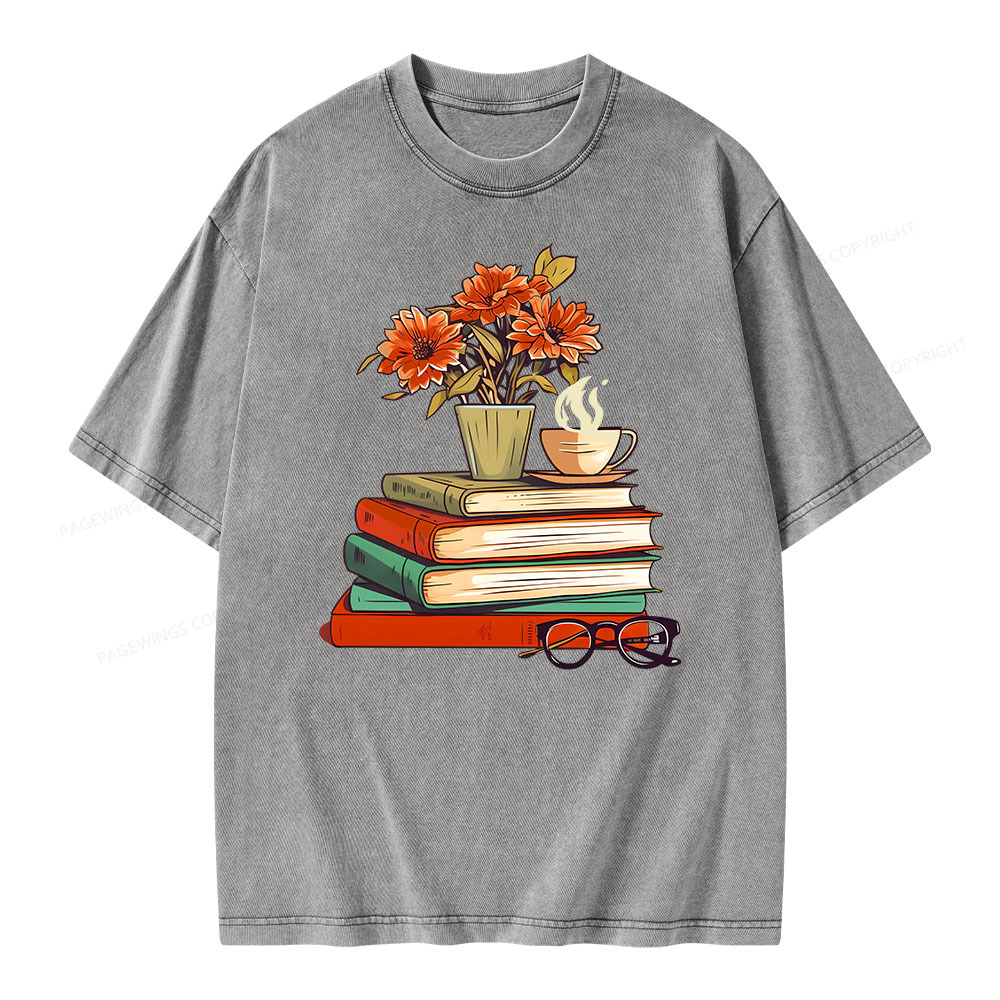 Pagewings Flowers And Some Books Unisex Washed T-shirt