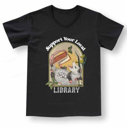 Pagewings Library Readers Make Leaders Jersey Short Sleeve Tee V-neck T-shirt 