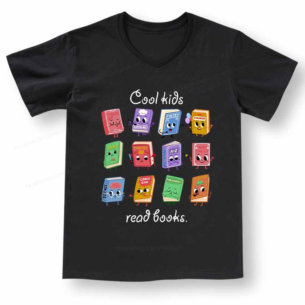 PagewingsCool Kids Read Books Gift V-neck T-shirt