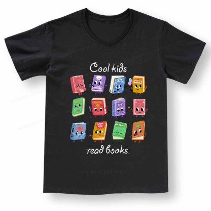 PagewingsCool Kids Read Books Gift V-neck T-shirt