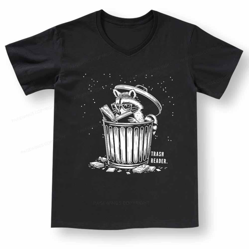 Pagewings Trash Reader Raccoon - Book Quote V-neck T-shirt