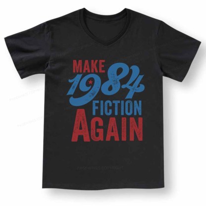 Pagewings Make 1984 Fiction Again Solid and Distressed V-neck T-shirt