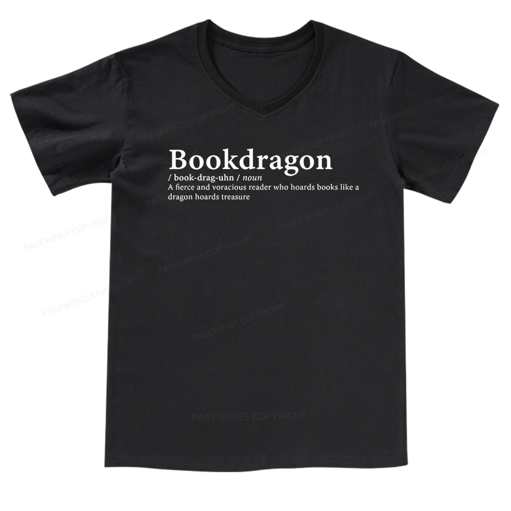 Pagewings Bookdragon: Journey Through Words book lover V-neck T-shirt 