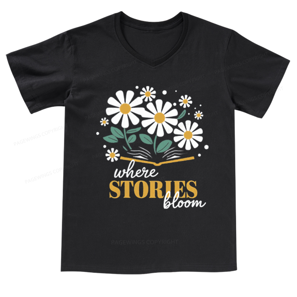 Pagewings Where Stories Bloom V-neck T-shirt