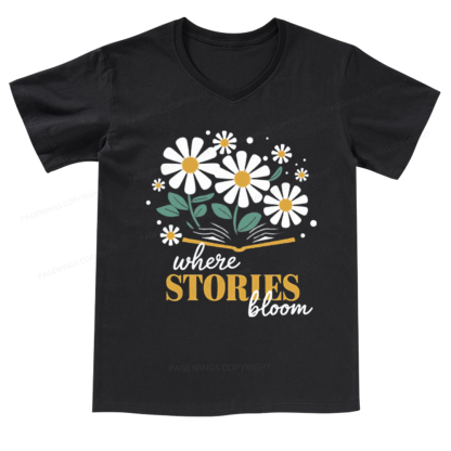 Pagewings Where Stories Bloom V-neck T-shirt