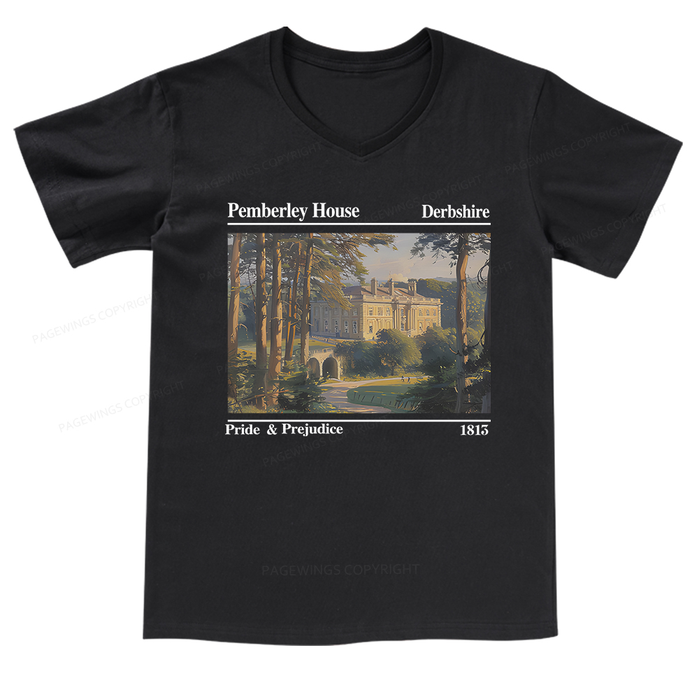 Pagewings Pride and Prejudice Pemberley House V-neck T-shirt