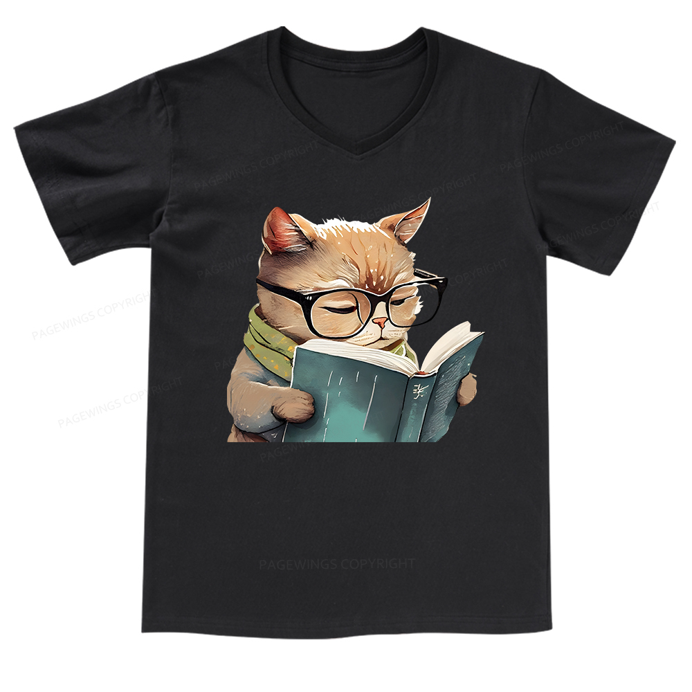 Pagewings Animals Reading Books V-neck T-shirt