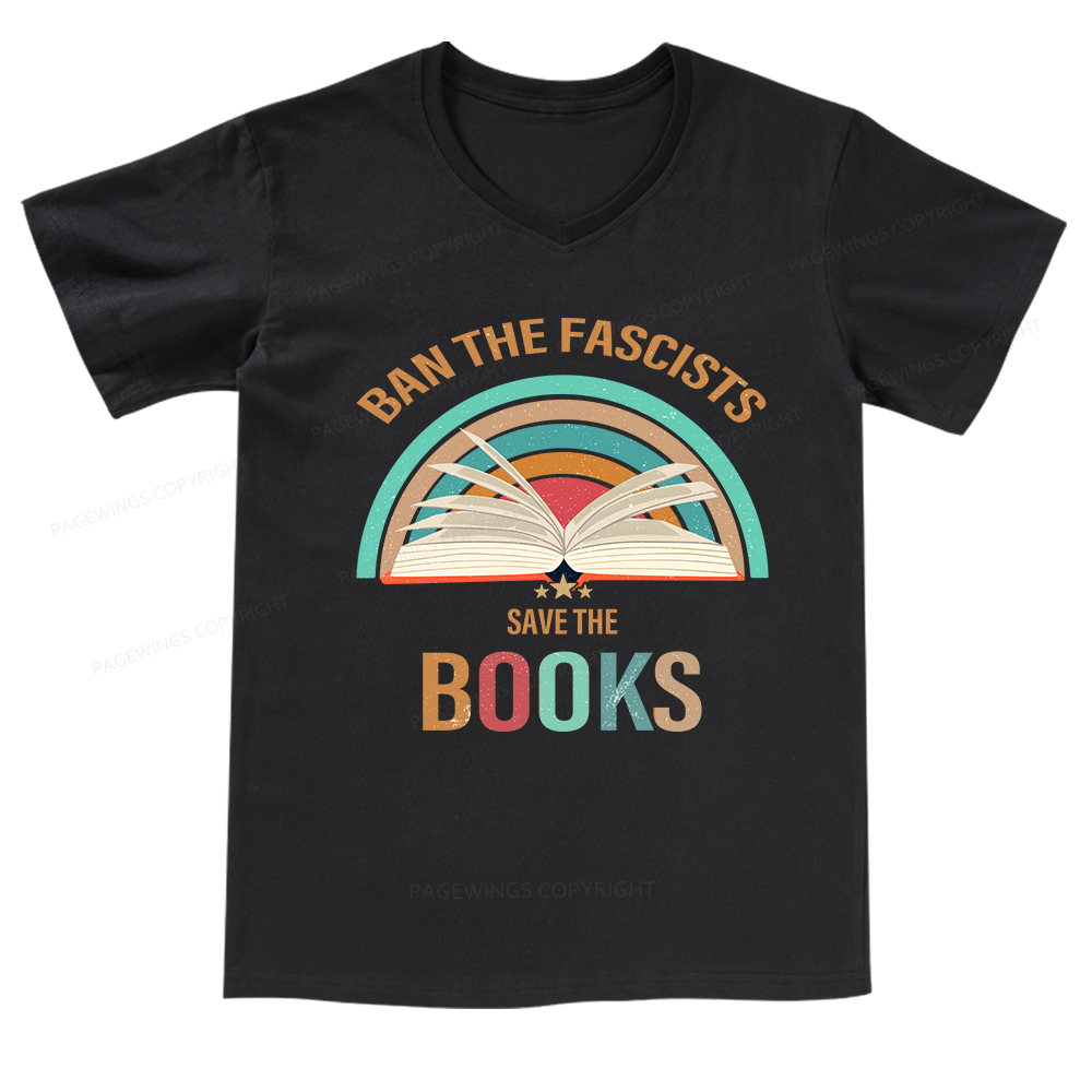 Pagewings Ban The Fascists Save The Book V-neck T-shirt 