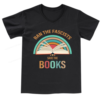 Pagewings Ban The Fascists Save The Book V-neck T-shirt 