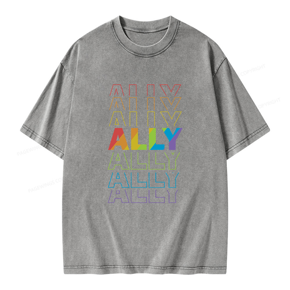 Pagewings LGBTQ Ally Unisex Washed T-shirt