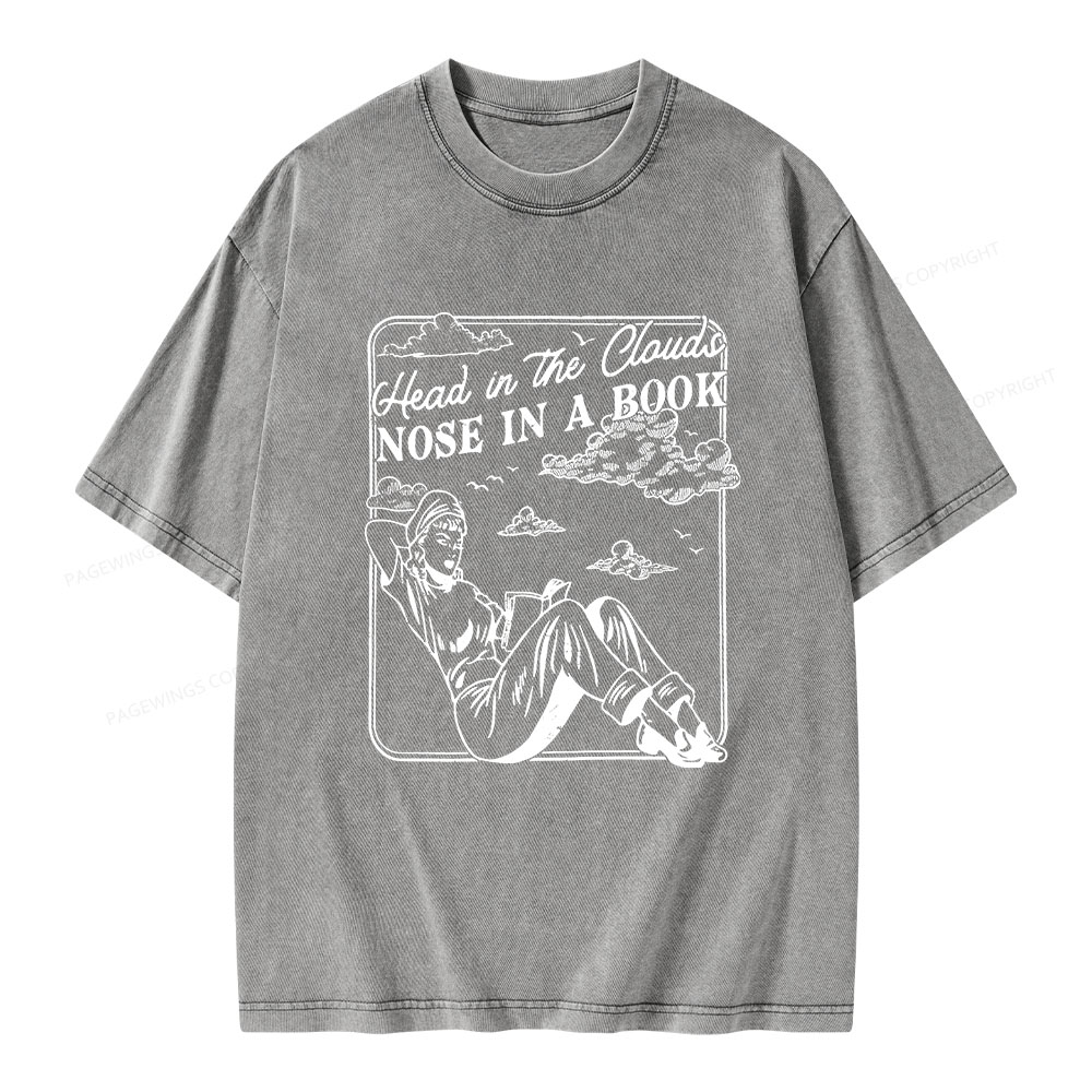 Pagewings Head In The Clouds Nose In A Book Unisex Washed T-shirt
