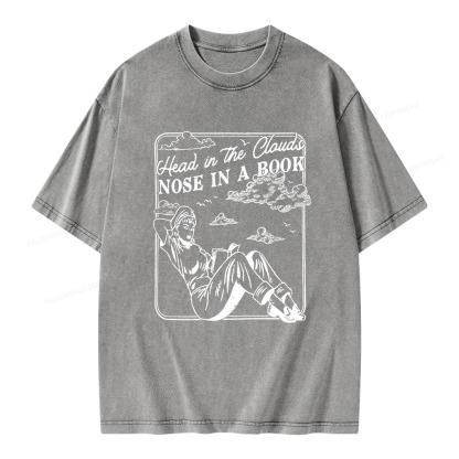 Pagewings Head In The Clouds Nose In A Book Unisex Washed T-shirt