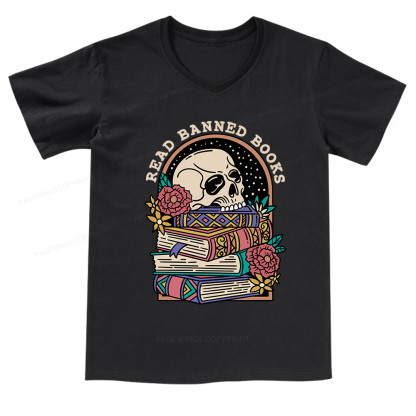 Pagewings Read Banned Book Floral V-neck T-shirt 