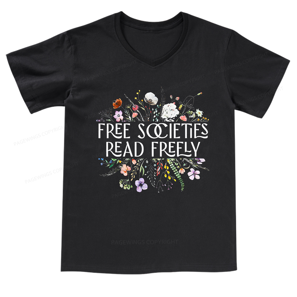 Pagewings Free Societies Read Freely V-neck T-shirt