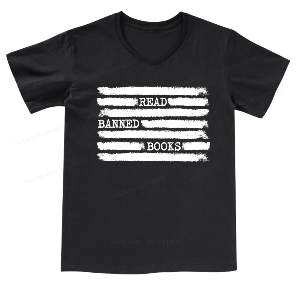 Pagewings Read Banned Books Bookworm Librarian T-Shirt V-neck T-shirt
