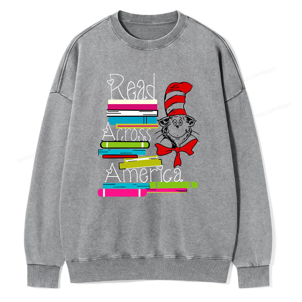 Pagewings Read Across America DTF Transfer, Reading Friends Dr. Seuss Unisex Washed Sweatshirt