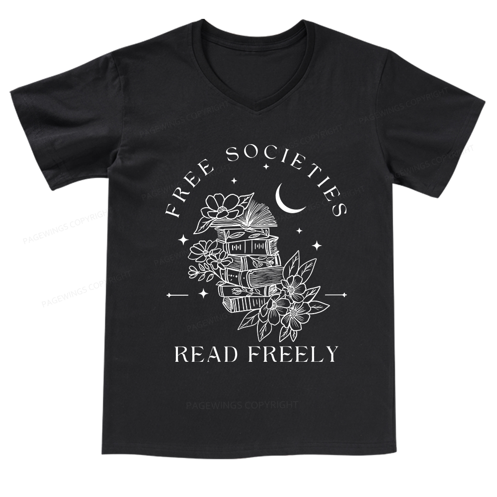 Pagewings Free Societies Read Freely Comfort Colors V-neck T-shirt