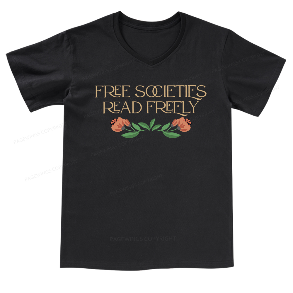 Pagewings Free Societies Read Freely V-neck T-shirt