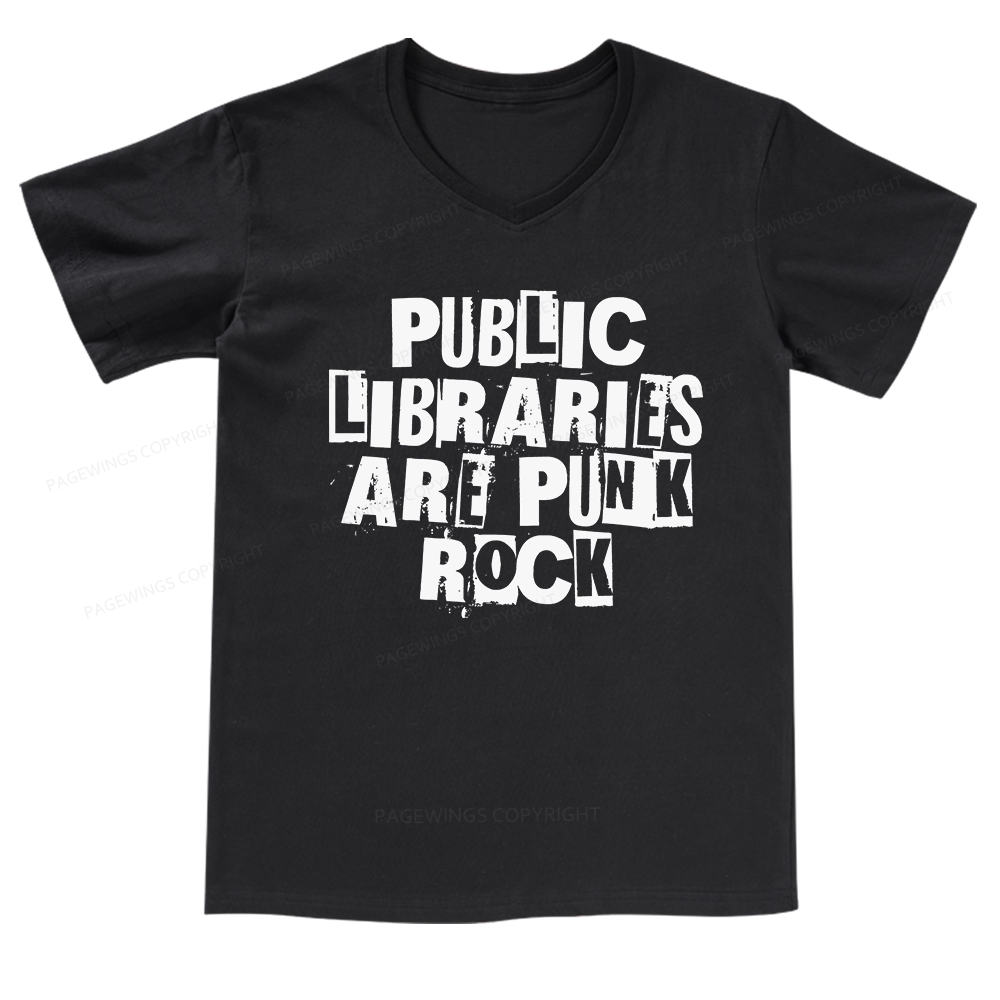 Pagewings Public Libraries Are Punk Rock V-neck T-shirt