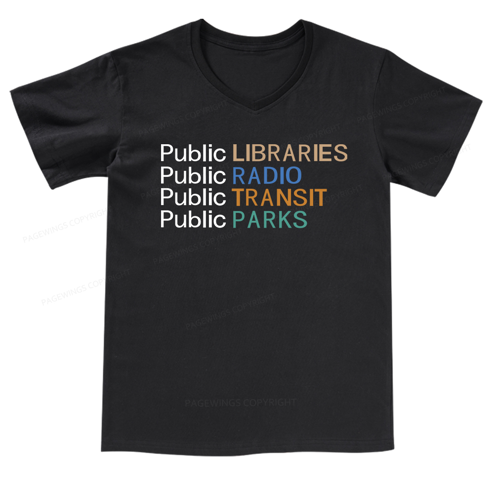 Pagewings Public Libraries Radio Transit Parks V-neck T-shirt