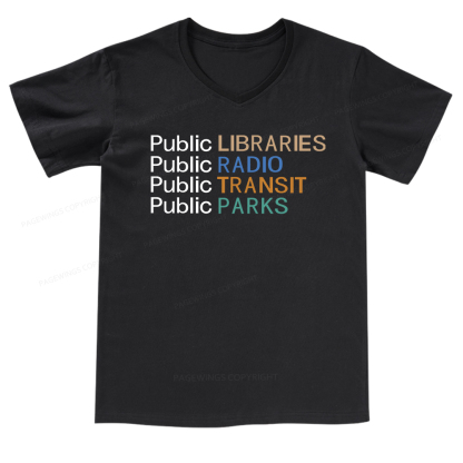 Pagewings Public Libraries Radio Transit Parks V-neck T-shirt
