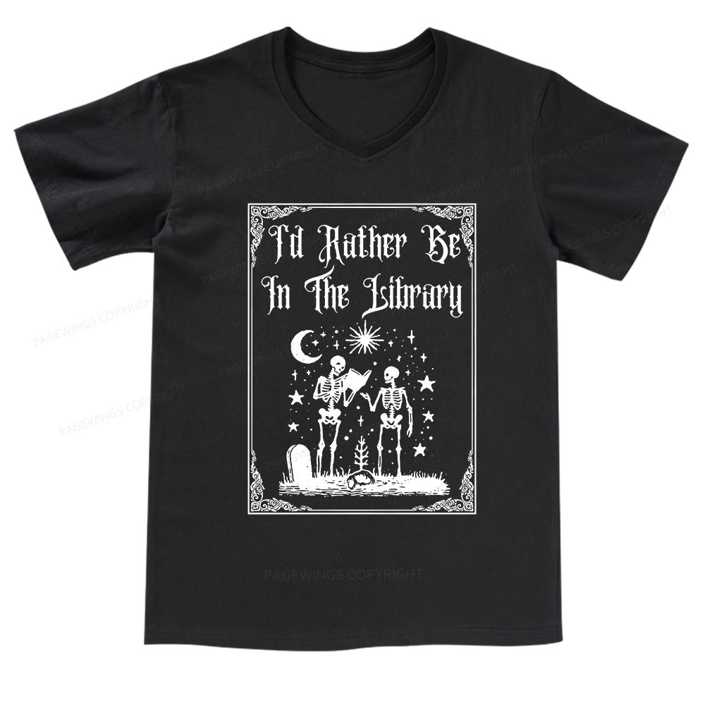 Pagewings I'd Rather Be In The Library V-neck T-shirt