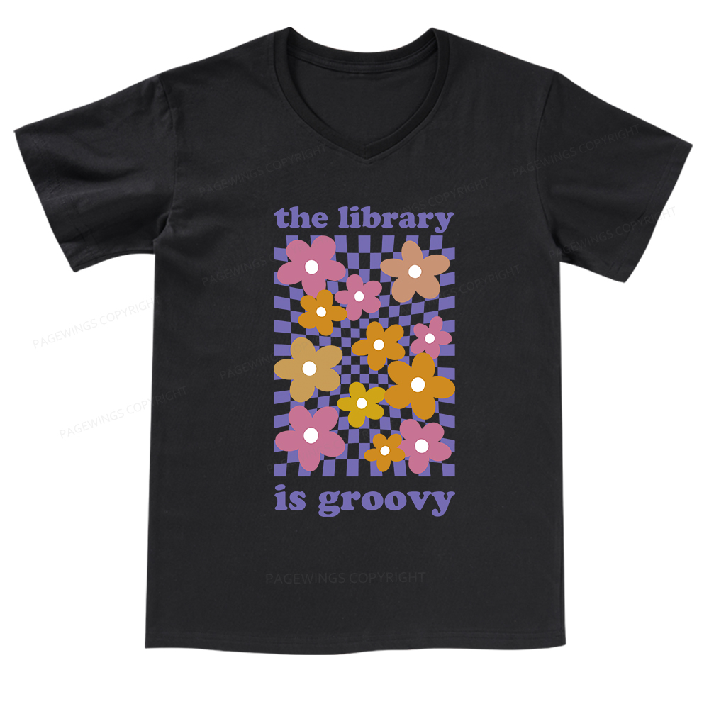 Pagewings The Library is Groovy V-neck T-shirt