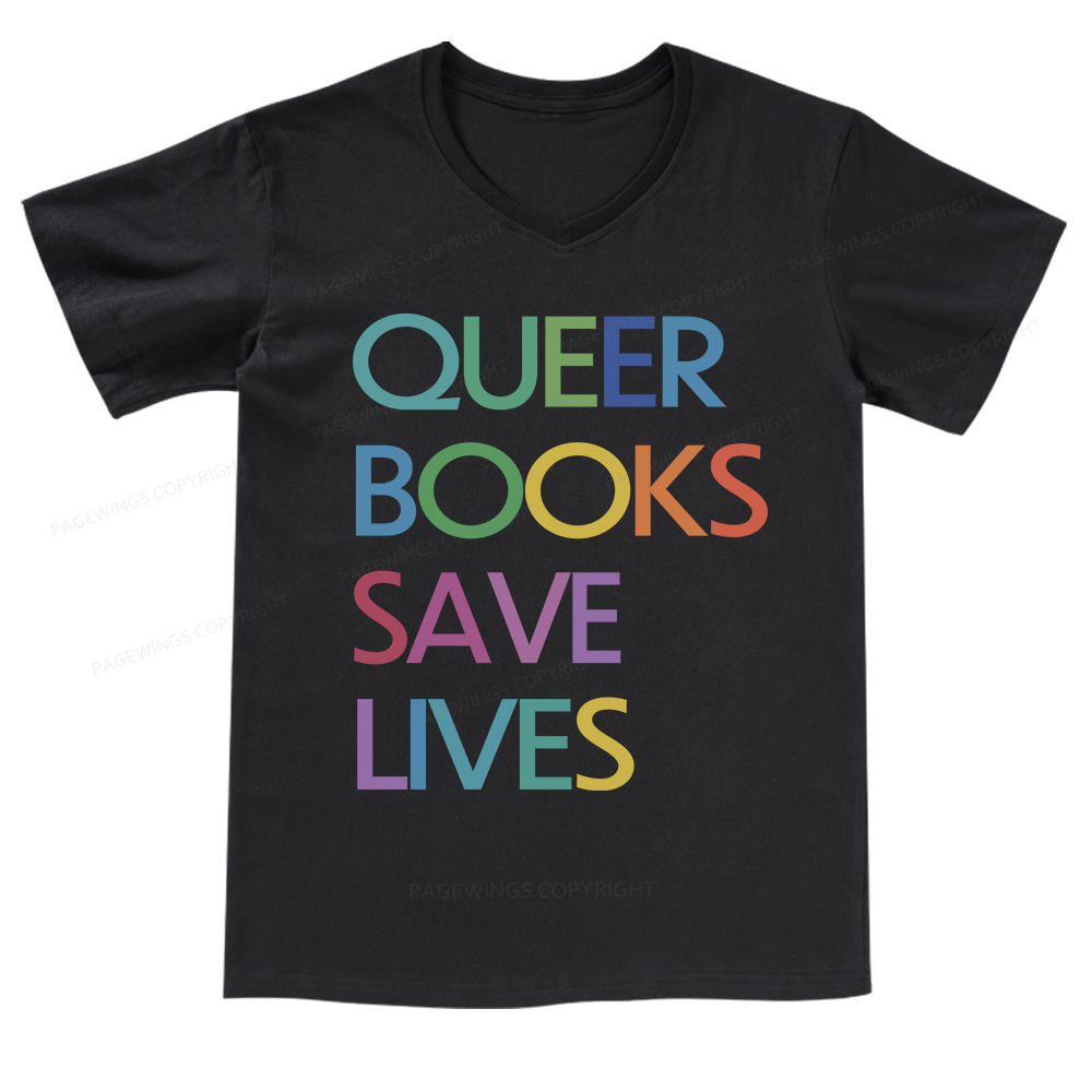 Pagewings Queer Books Save LivesV-neck T-shirt