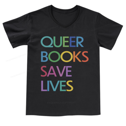 Pagewings Queer Books Save LivesV-neck T-shirt