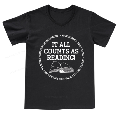 Pagewings It All Counts As Reading V-neck T-shirt