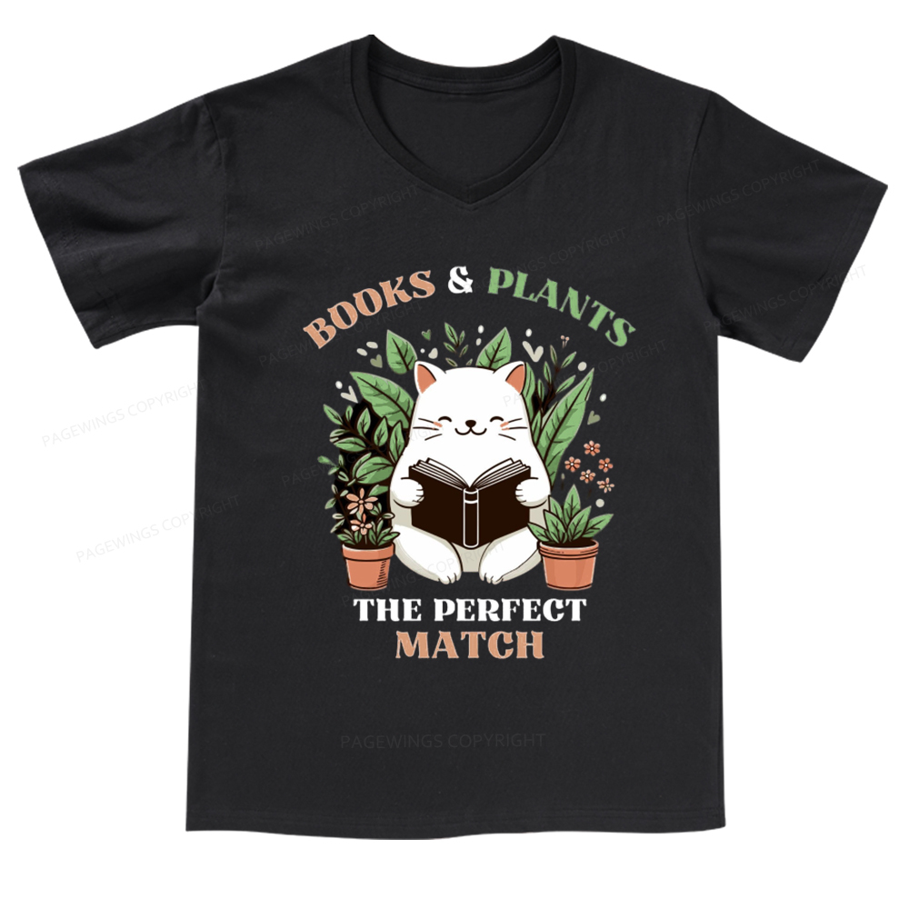 Pagewings Books And Plants The Perfect Match T-Shirt V-neck T-shirt