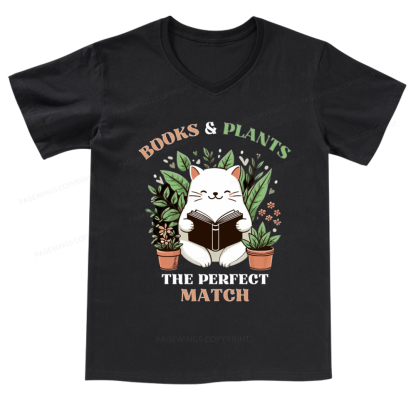 Pagewings Books And Plants The Perfect Match T-Shirt V-neck T-shirt