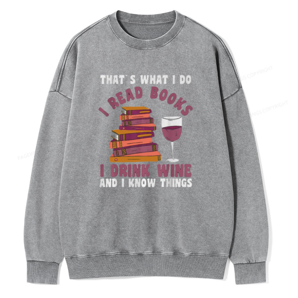 Pagewings Book Fun Wines Book Reading T-Shirts Unisex Washed Sweatshirt