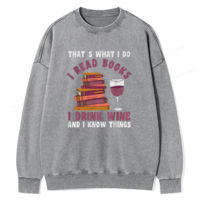 Pagewings Book Fun Wines Book Reading T-Shirts Unisex Washed Sweatshirt