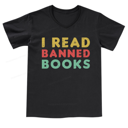 Pagewings Vintage I Read Banned Books Geek Readers T-Shirt V-neck T-shirt