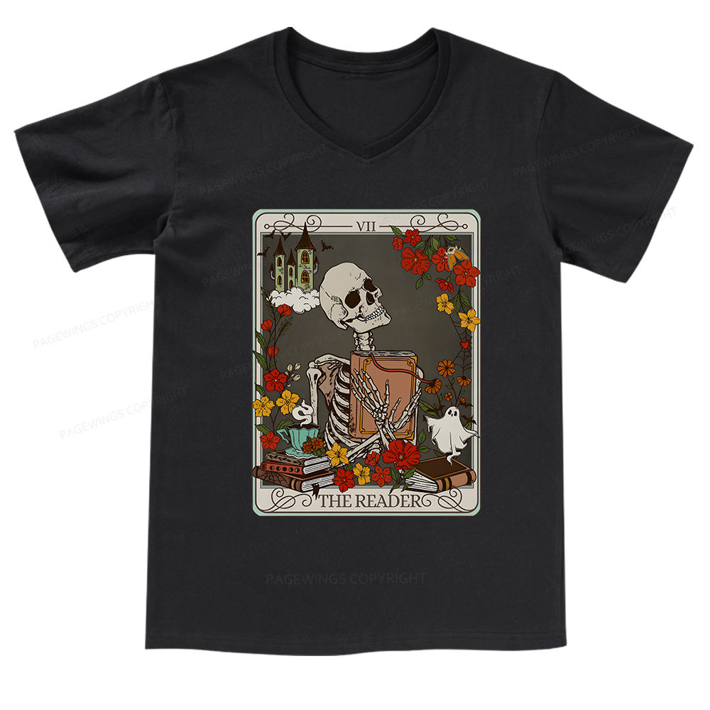 Pagewings The Reader Tarot Card TShirt Bookish Shirt V-neck T-shirt
