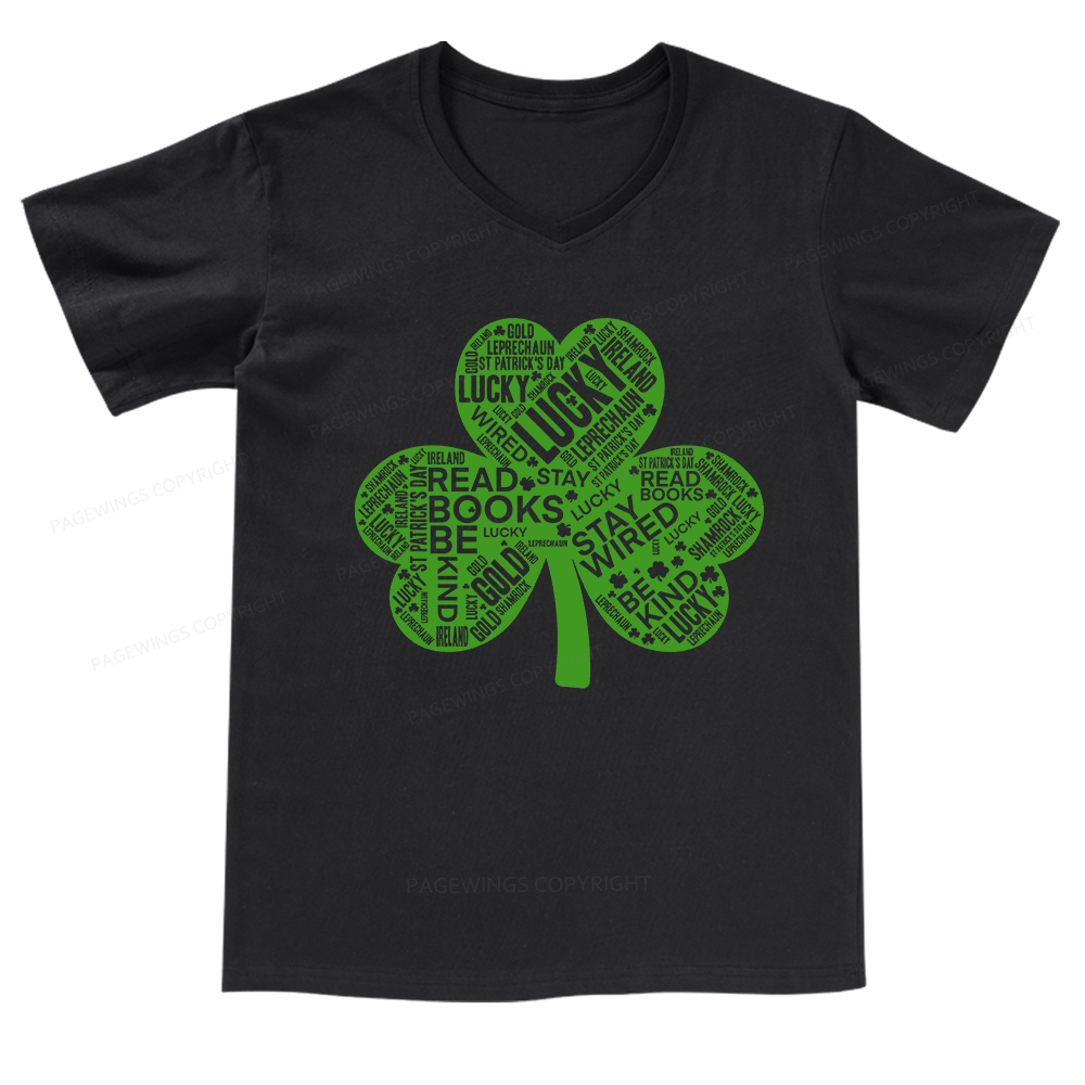 Pagewings St Patricks Day Shirt Lucky Reading Shirt V-neck T-shirt